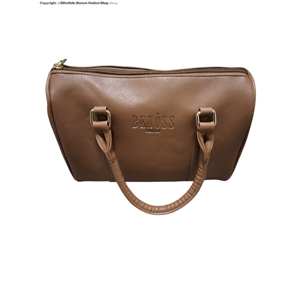 Benoss Milano Satchel Bag Top Handle Handbag Purse Faux Leather Tan Brown